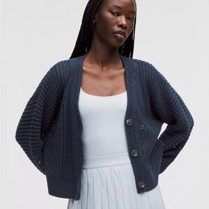 Lululemon Cotton Crochet Mesh Relaxed-Fit Cardigan - Navy